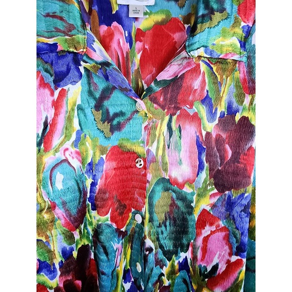Coldwater Creek Womens‎ Sz L Artsy Floral Long Sleeve Button Up Top Oversized - Picture 3 of 8